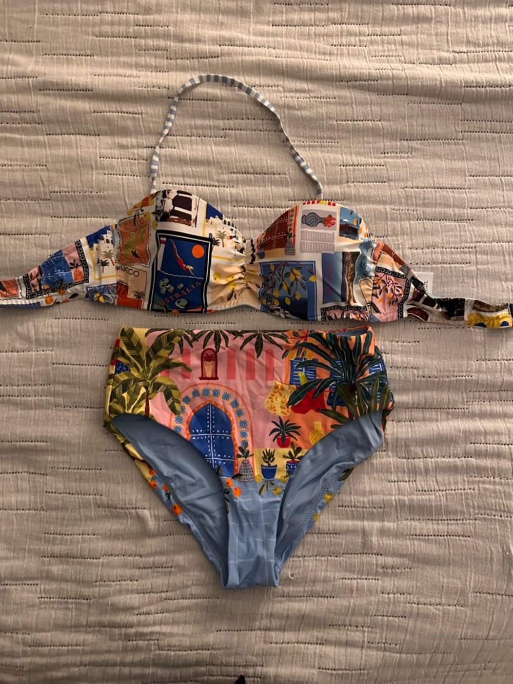 Seafolly Multicolor Tropical Print Bikini Top with Silver Clasp